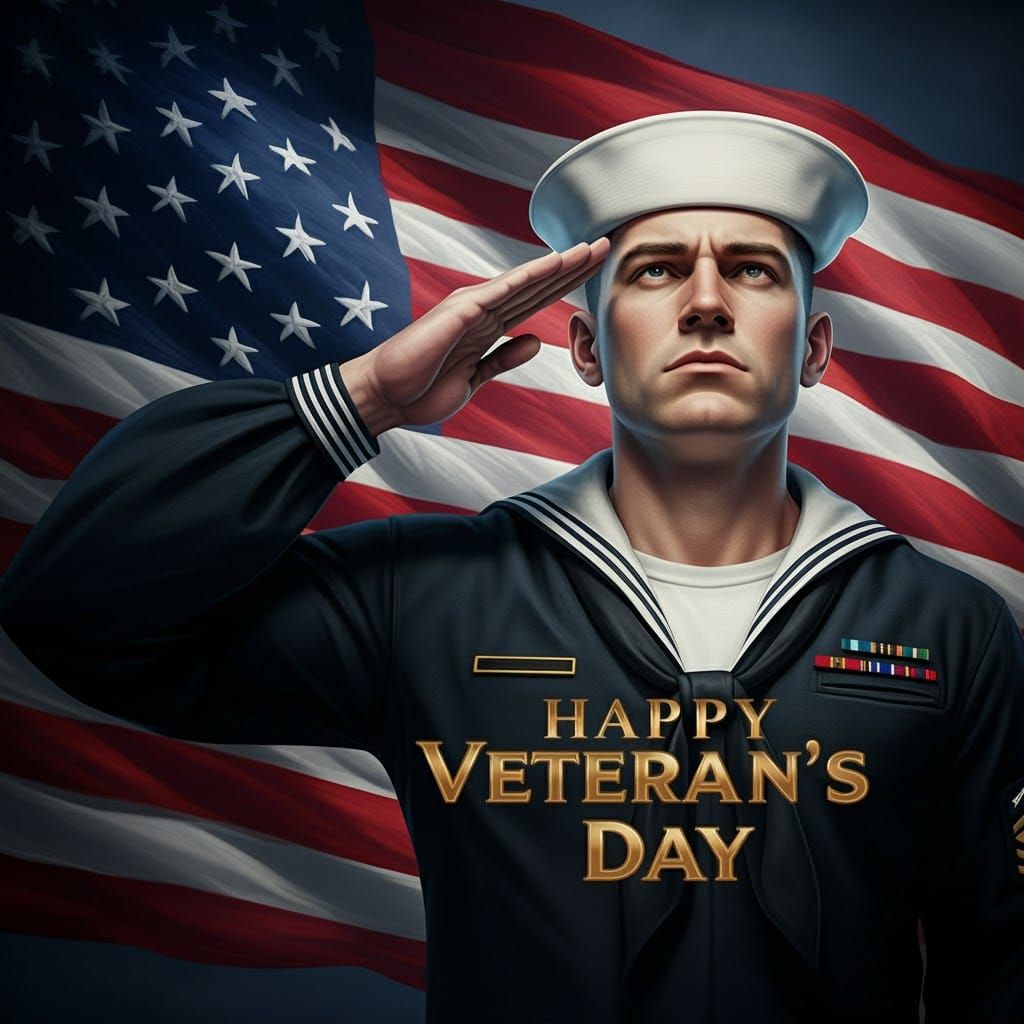 Sailor Saluting American Flag on Veteran's Day