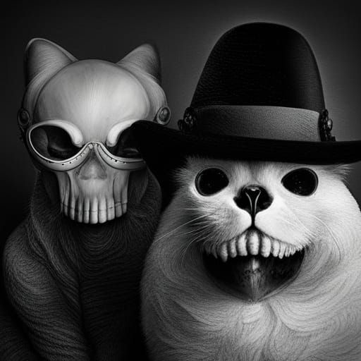Sinister Cats in Noir: A Spooky Black and White Photo