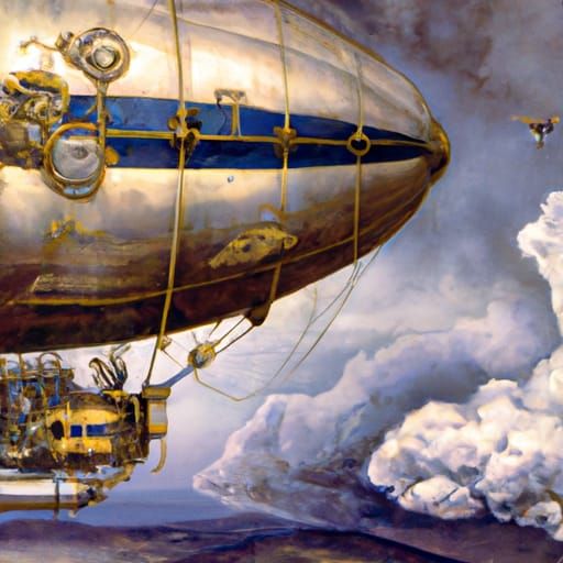 Airship Soaring Through Stormy Skies: Oil Painting