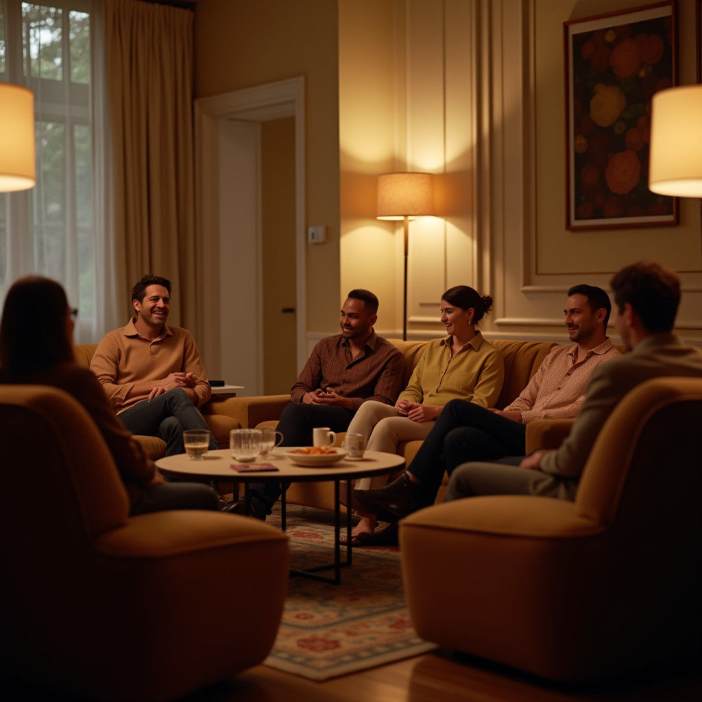 Inviting Interior with Soft Lighting and Relaxed People