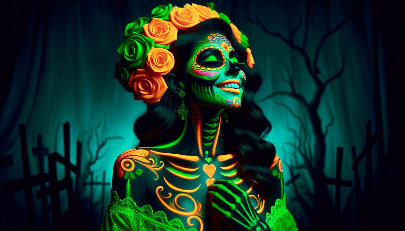 Day of the Dead Woman in Neon Colors
