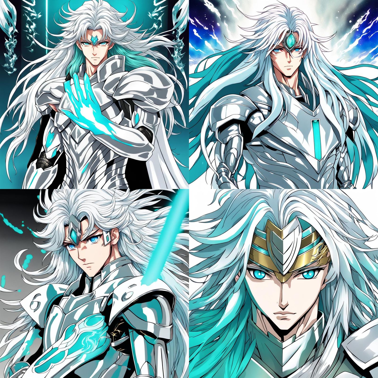 Anime Boy with Turquoise Hair and Silver Armor
