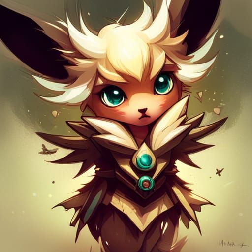 Detailed Chibi Fox Anthro in Polychromatic Splash Art