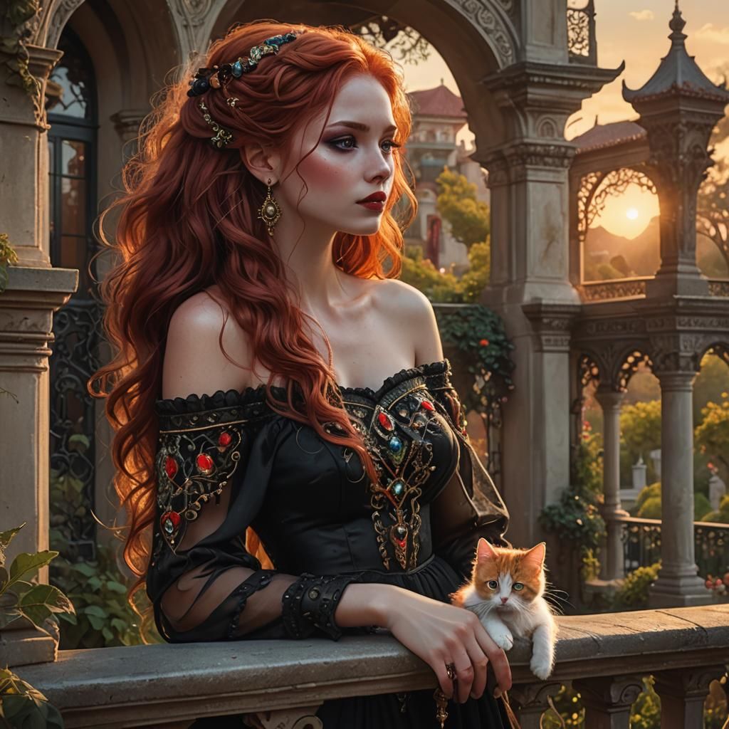 Goddess with Kitten: Art Nouveau Fantasy Portrait