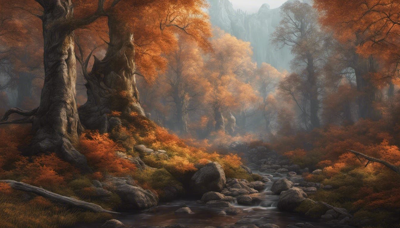 Magical Autumn Forest Landscape in Hyper-Detailed Digital Ar...