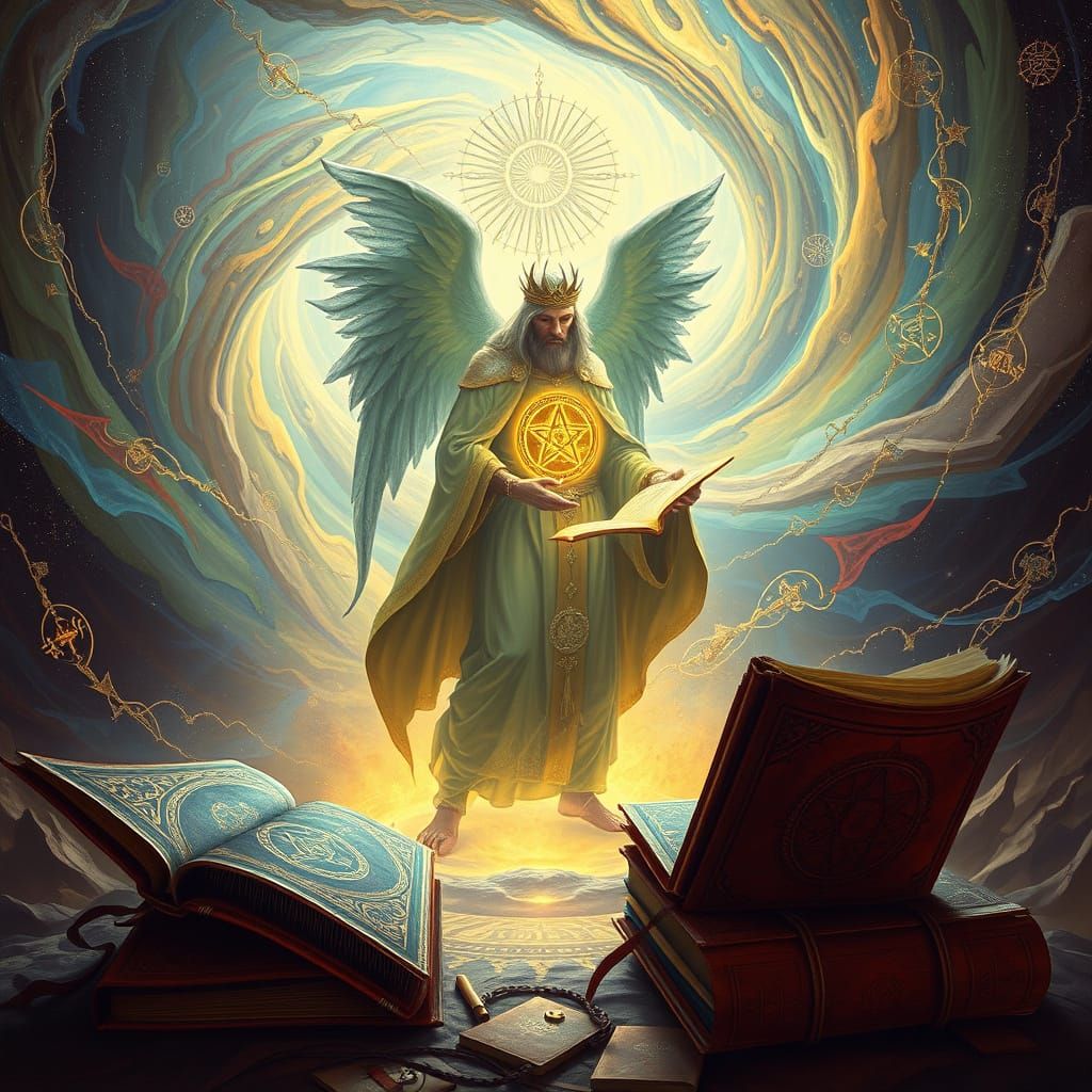 Divine Scribe Amidst Celestial Vortex