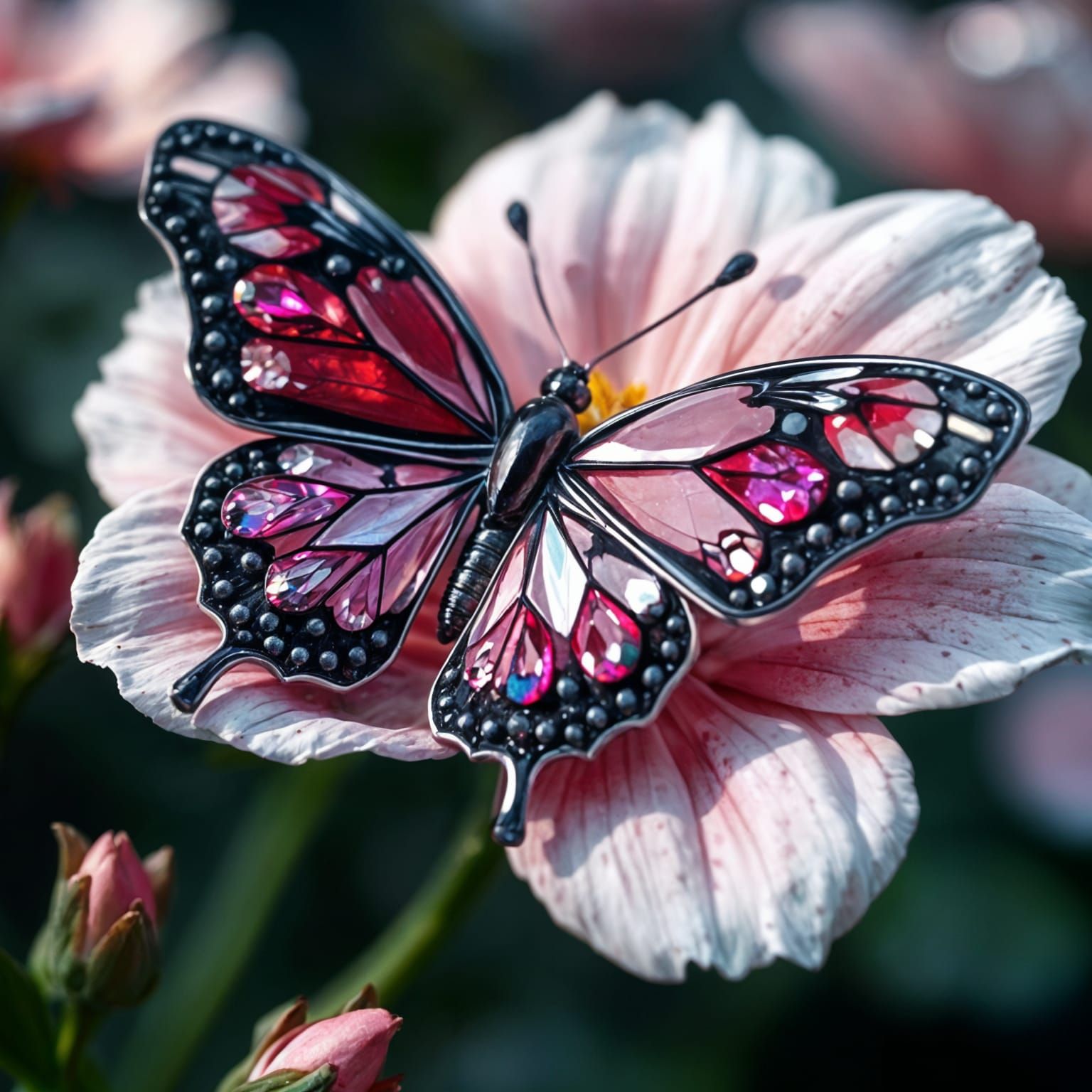 Glimmering Gemstone Butterfly in Vibrant Bloom