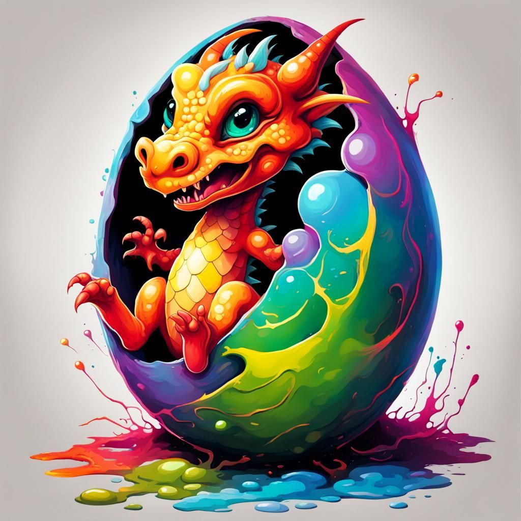 Cute Baby Dragon Graffiti Art Hatching From Egg