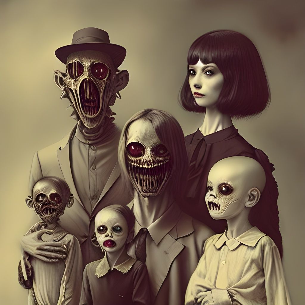 Creepy Vintage Family Portrait, Cel-Shaded Art
