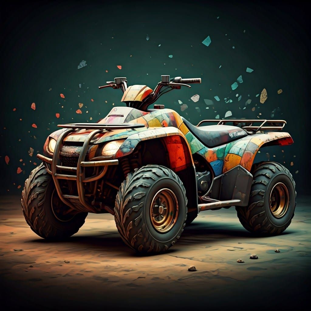 Patchwork Honda Fourwheeler: Digital Art Sculpture