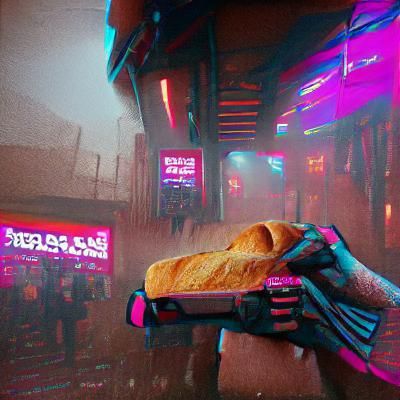 Cyberpunk Bread in Neon Cityscape