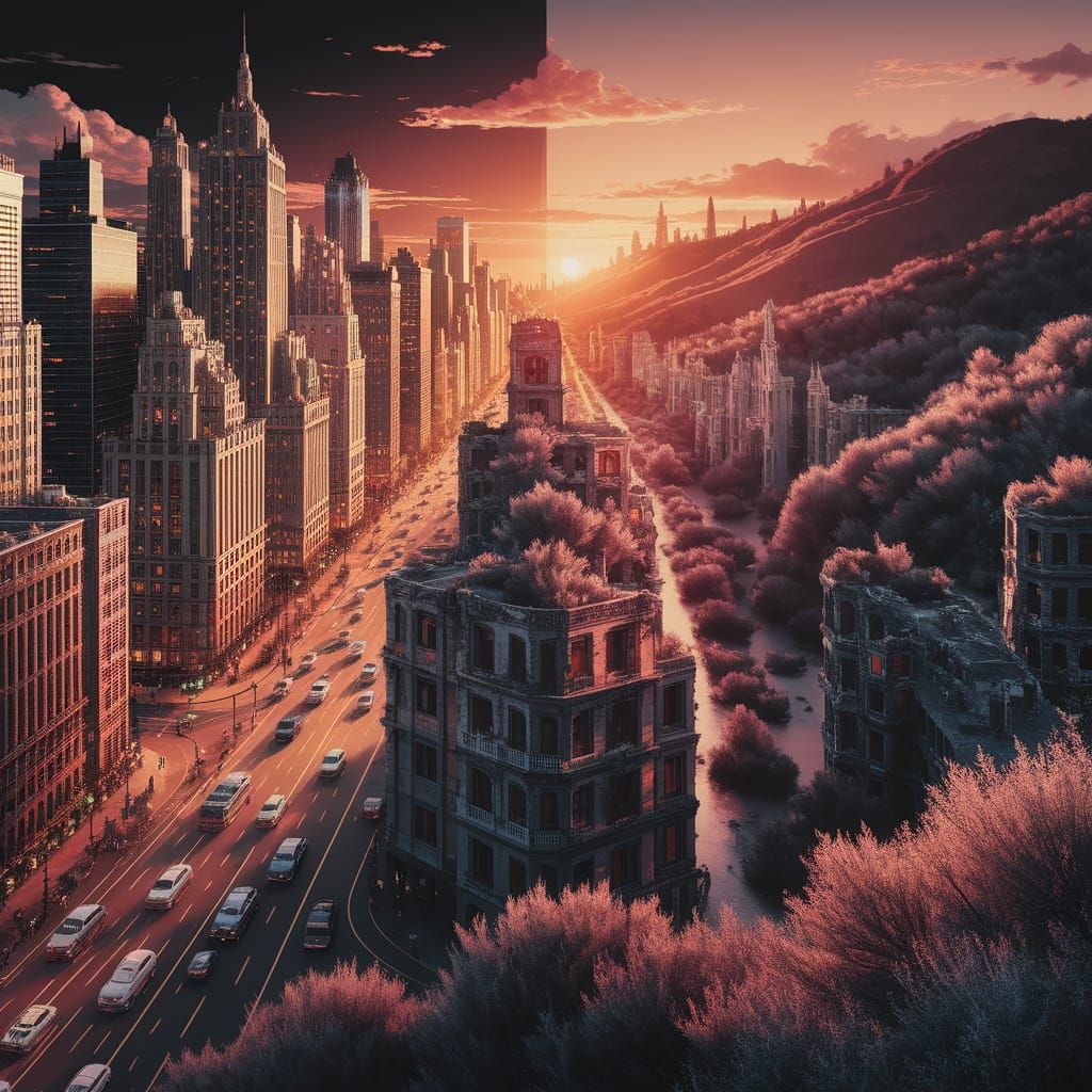 Urban Vitality Meets Desolate Decay in Fantasy Art