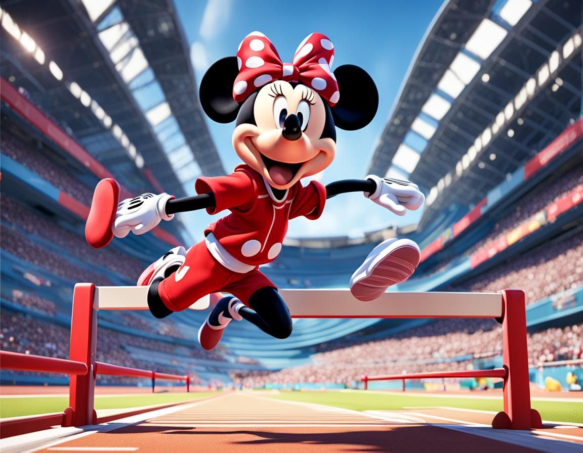 Minnie Mouse Hurdles in Disney Pixar Style