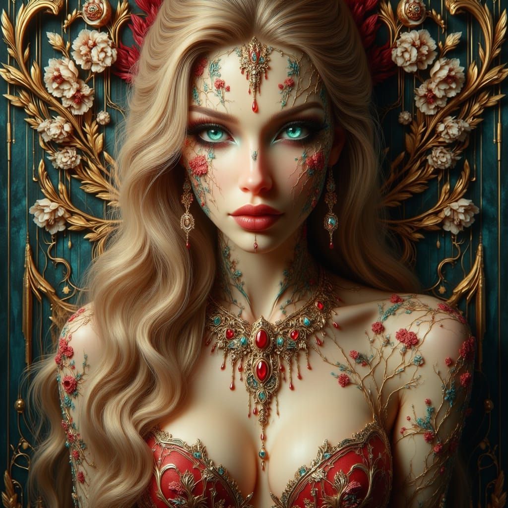 Woman in Opulent Art Nouveau Style