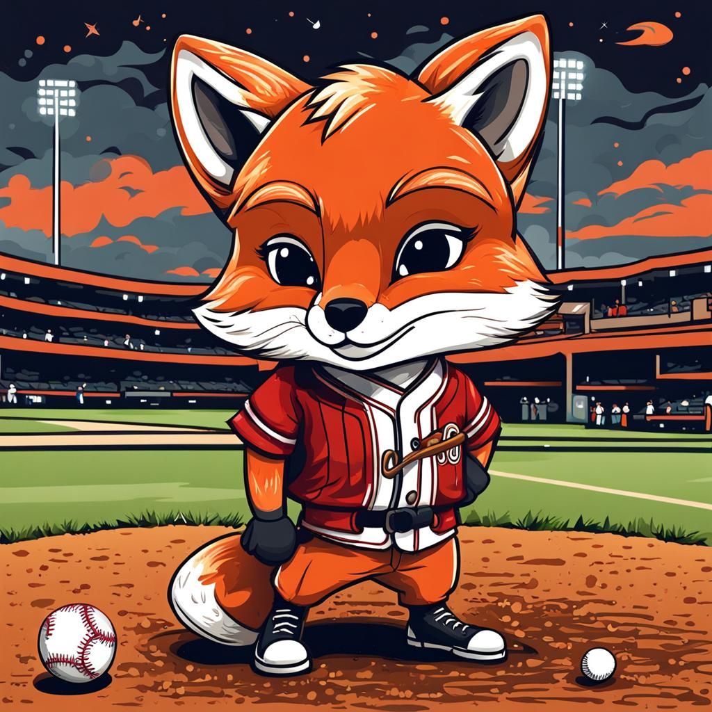 Chibi Fox Plays Baseball on Detailed Field