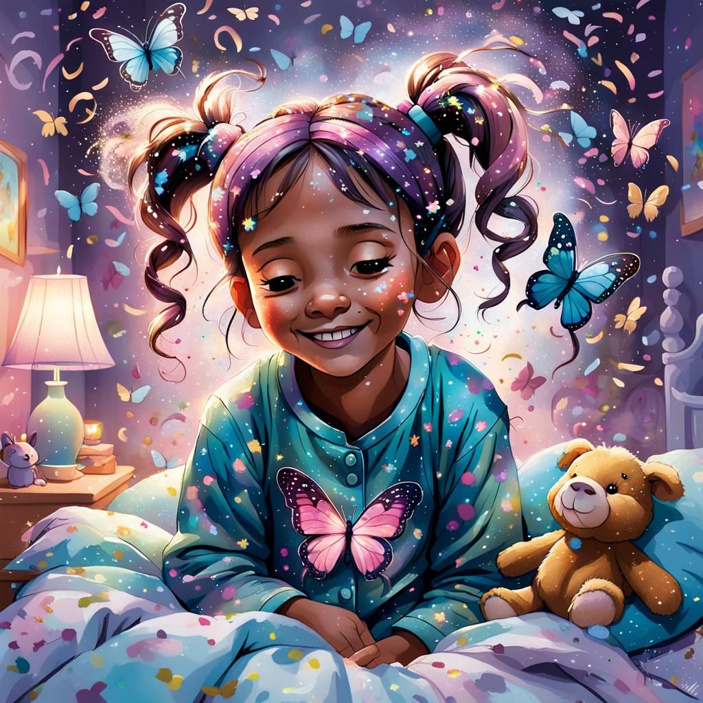 Girl Dreams of Butterflies: Matte Painting Illustration