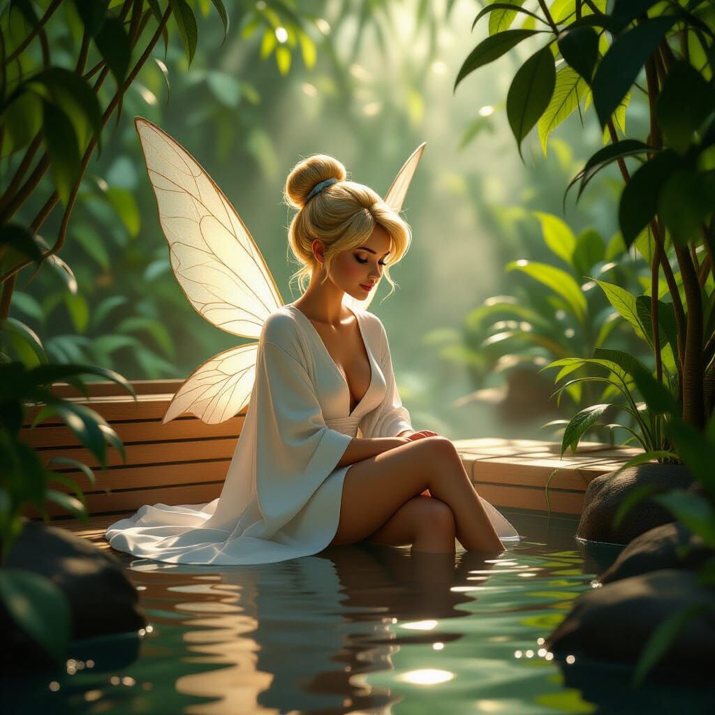 Tinkerbell in Serene Sauna as Matte Painting