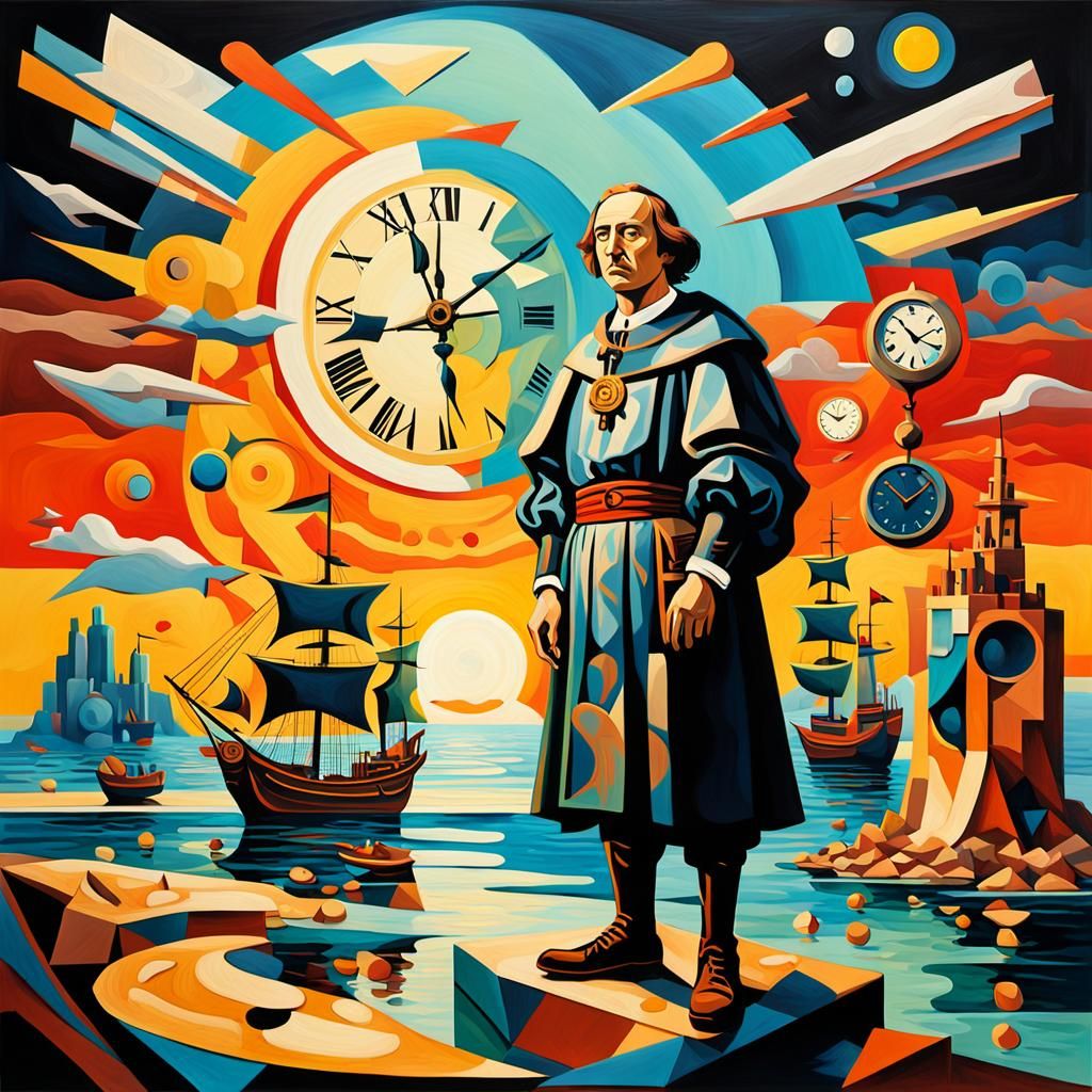 Columbus's Surreal Arrival: A Fauvist Cubist Dream