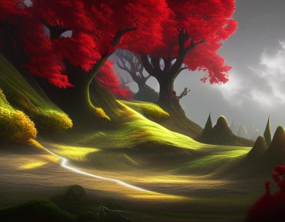 Fantastical Red and White Surreal Landscape