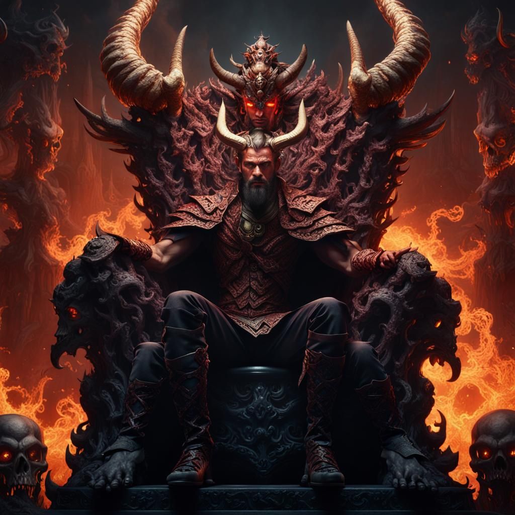 Sensual Demon King on Skull Throne in Fantasy Art