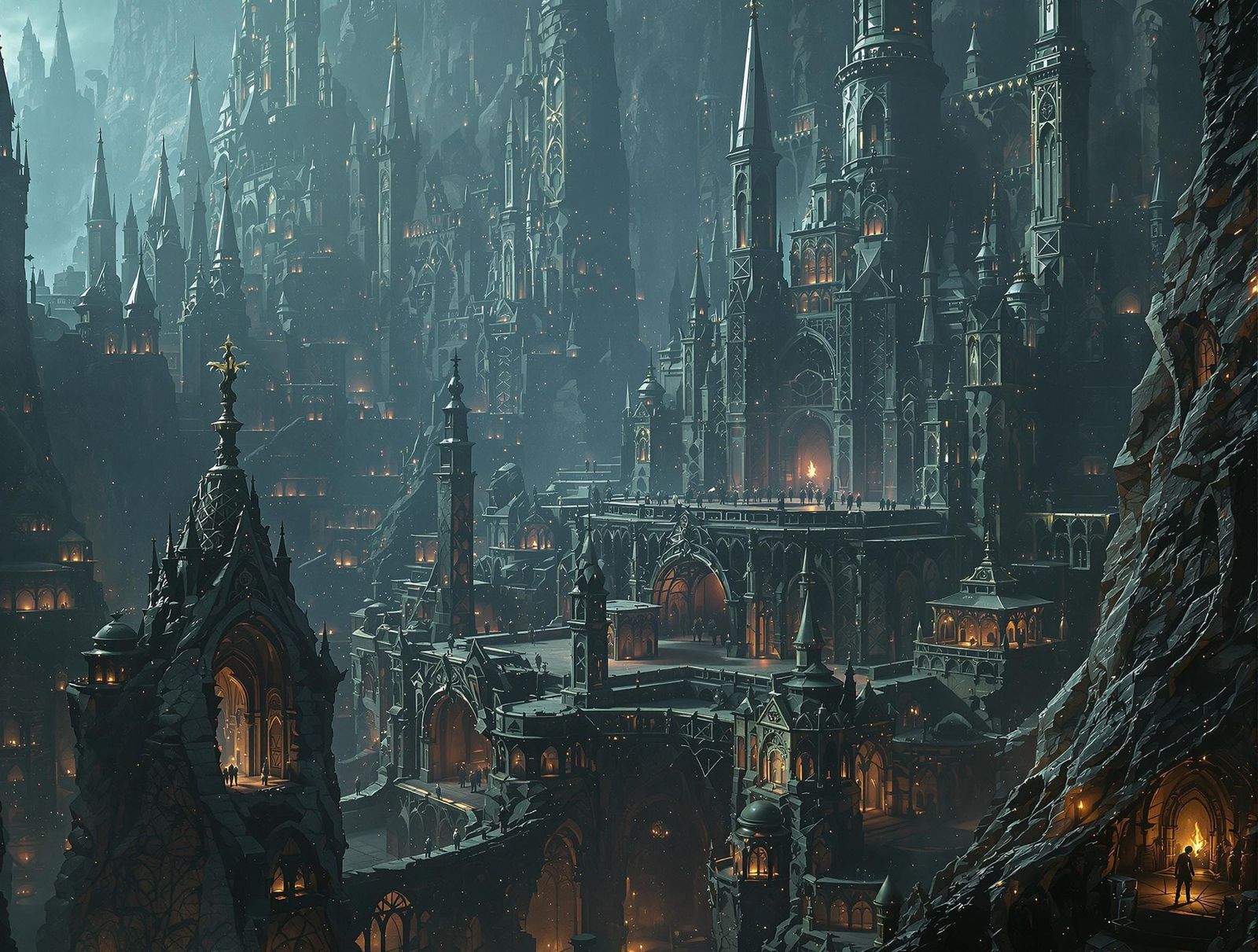 Dark Elf Metropolis in Gothic Subterranean Architecture