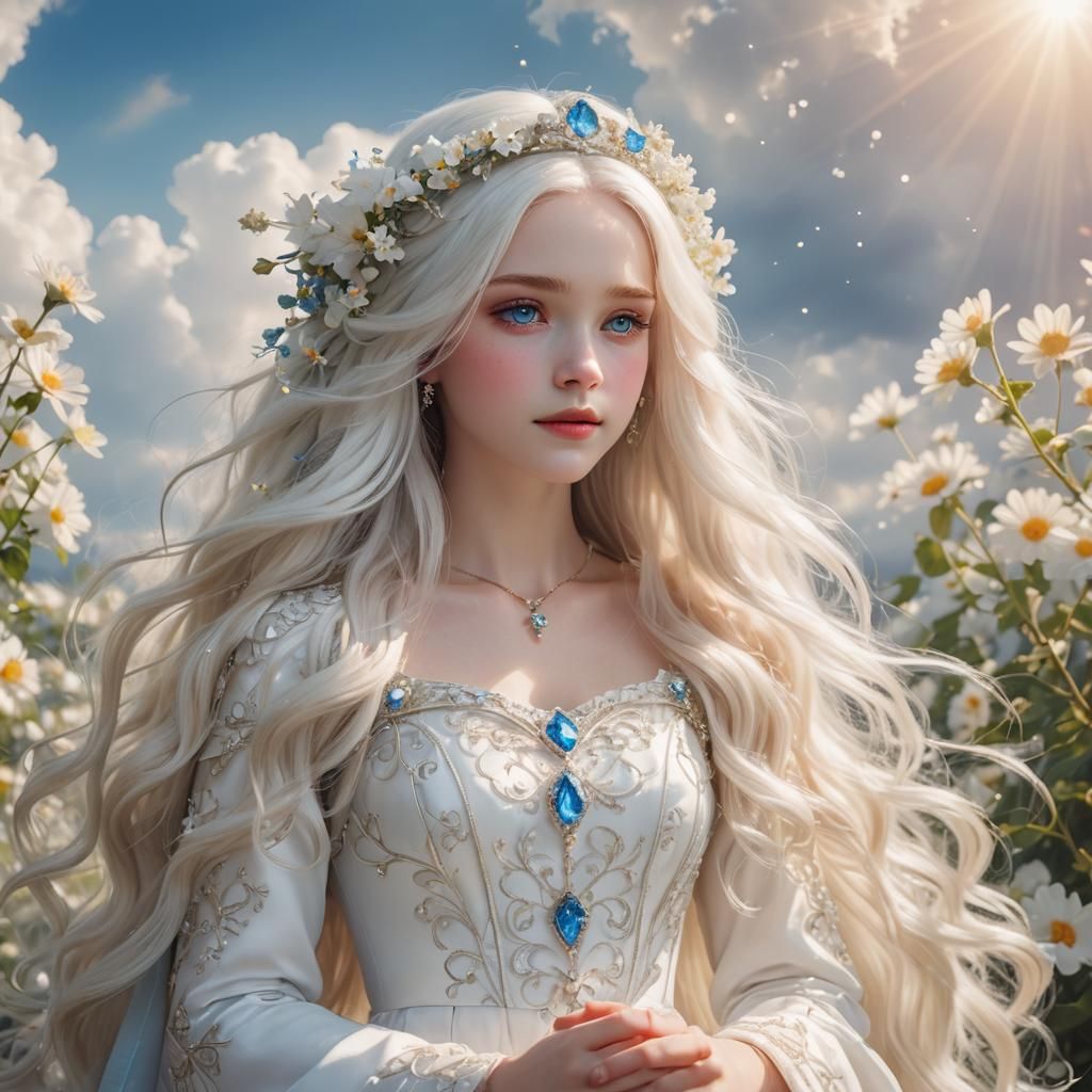 Princess with White Hair in Divine Light