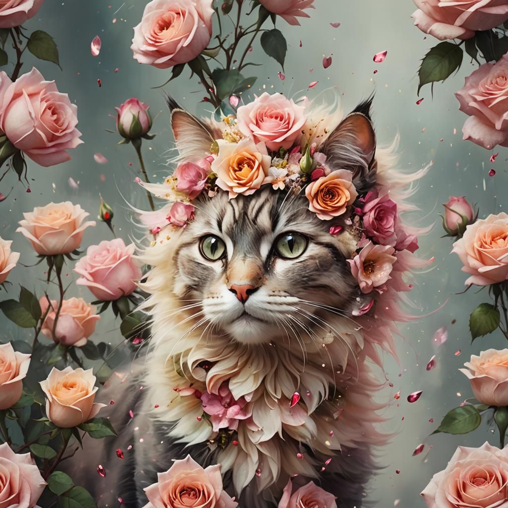 Rose Covered Cat in Floral Explosion