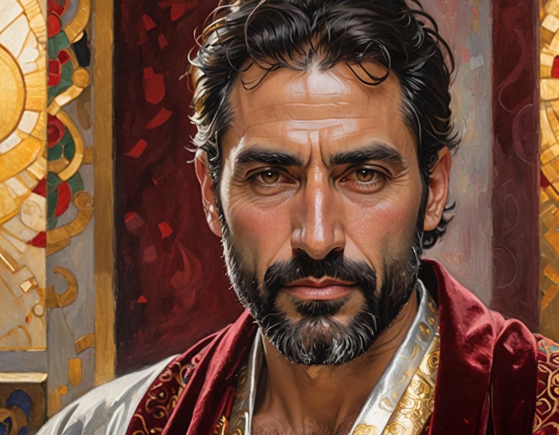 Man in Velvet Robes, Klimt-Inspired Impressionist Portrait