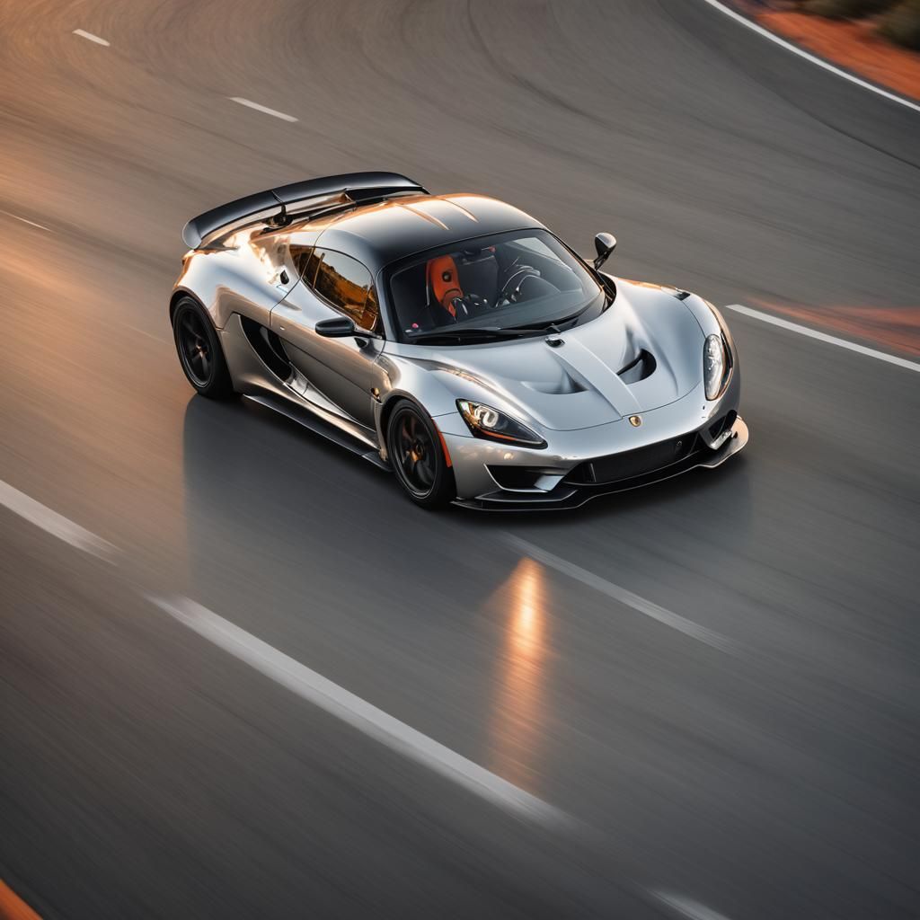 Silver Racing Car in Motion: Hyper-Realistic Car Photography