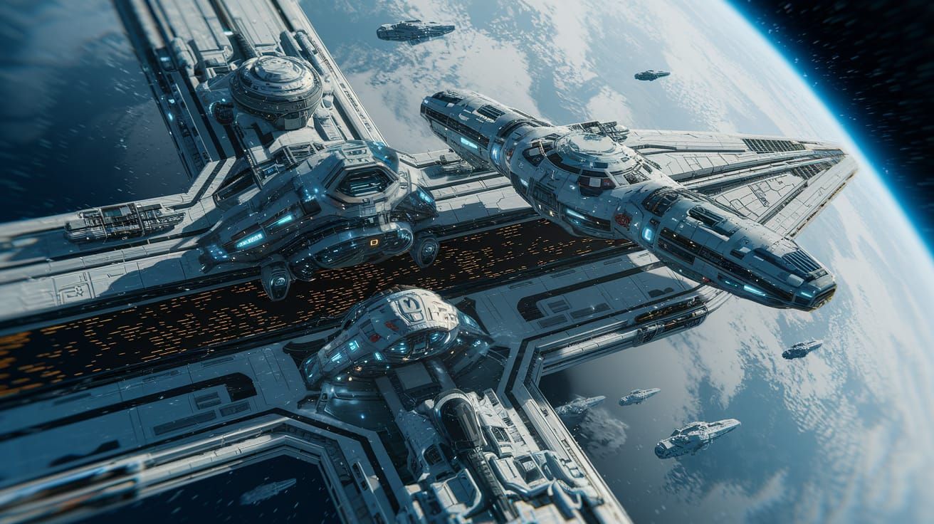 Epic Orbital Shipyard in Retro Sci-Fi Style