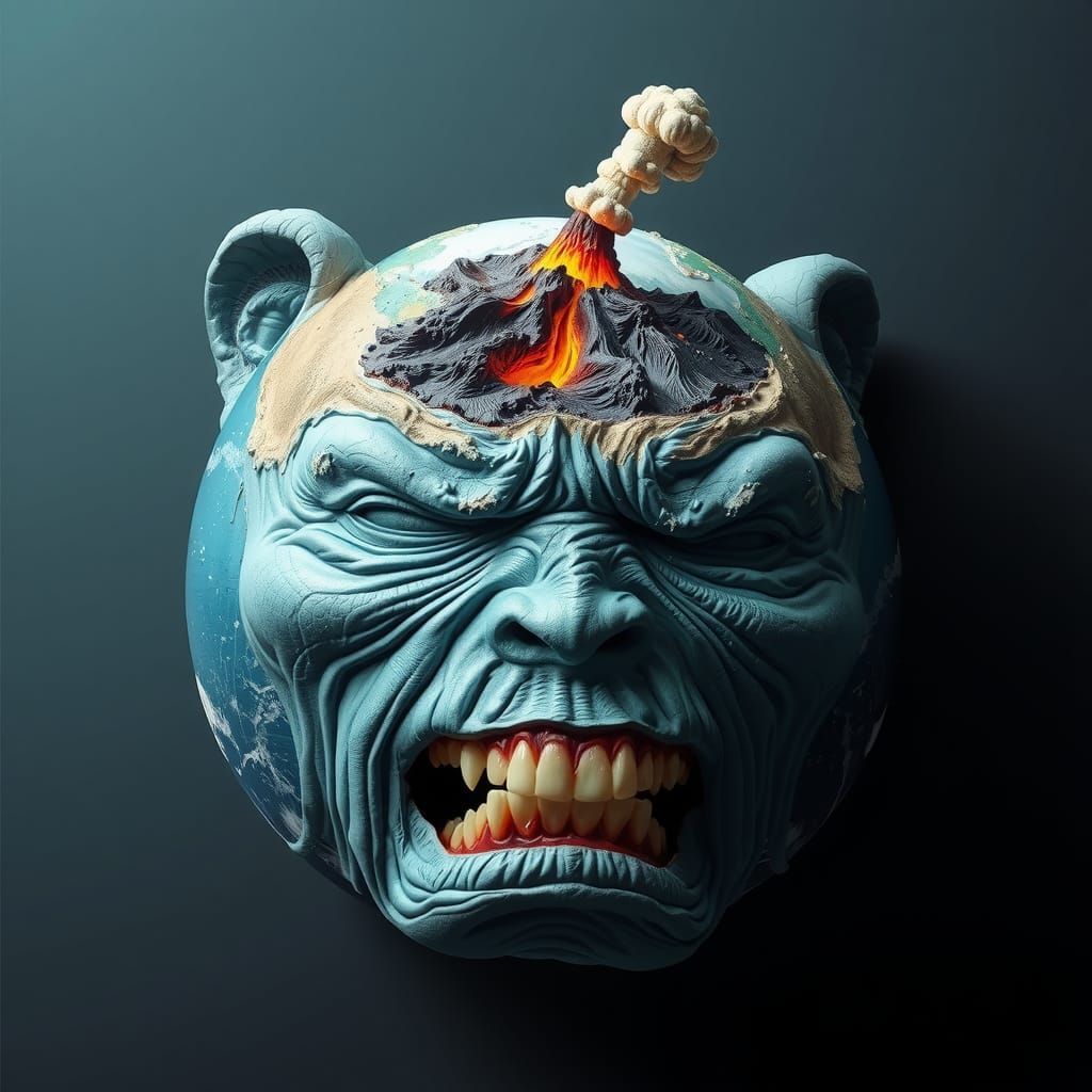 Anguished Earth: Volcanic Eruption on a Planetary Face