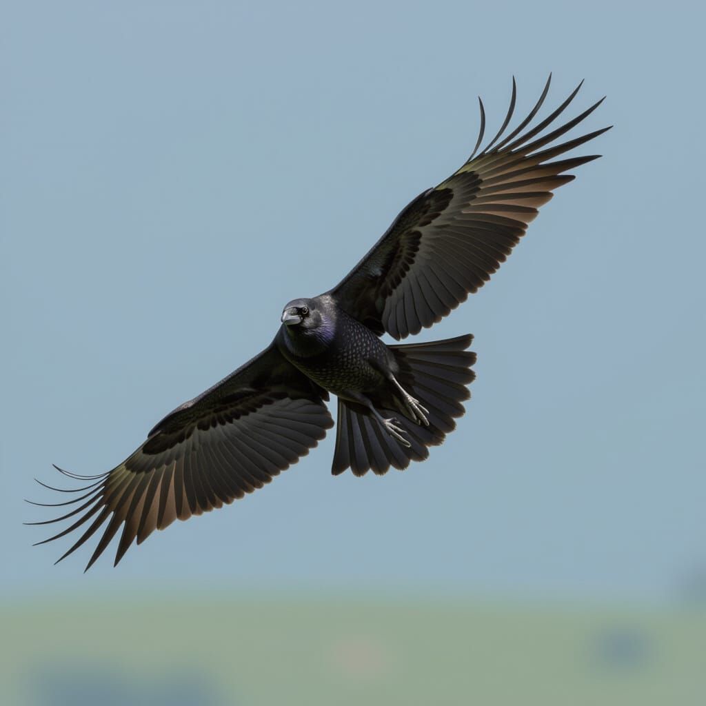 A Raven Soars Through the Sky