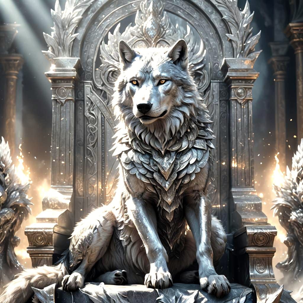 Mythical Wolf King on Throne, Fantasy Concept Art