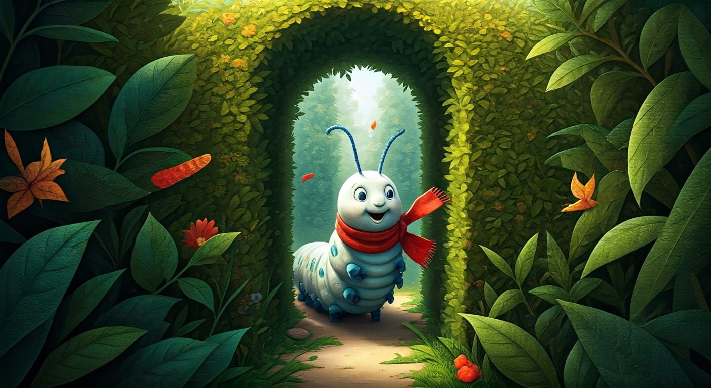 Cheerful Caterpillar Escapes Verdant Maze