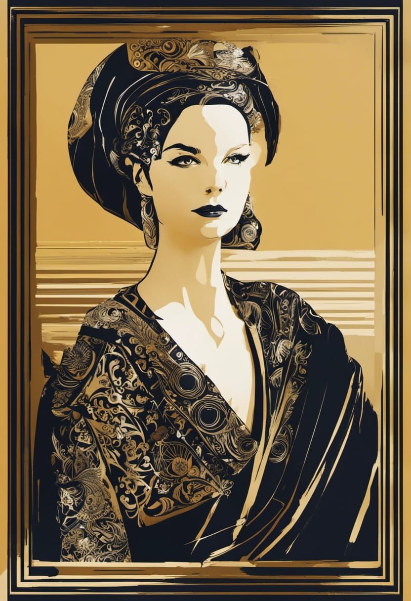 Art Deco Portrait in Black, White and Gold