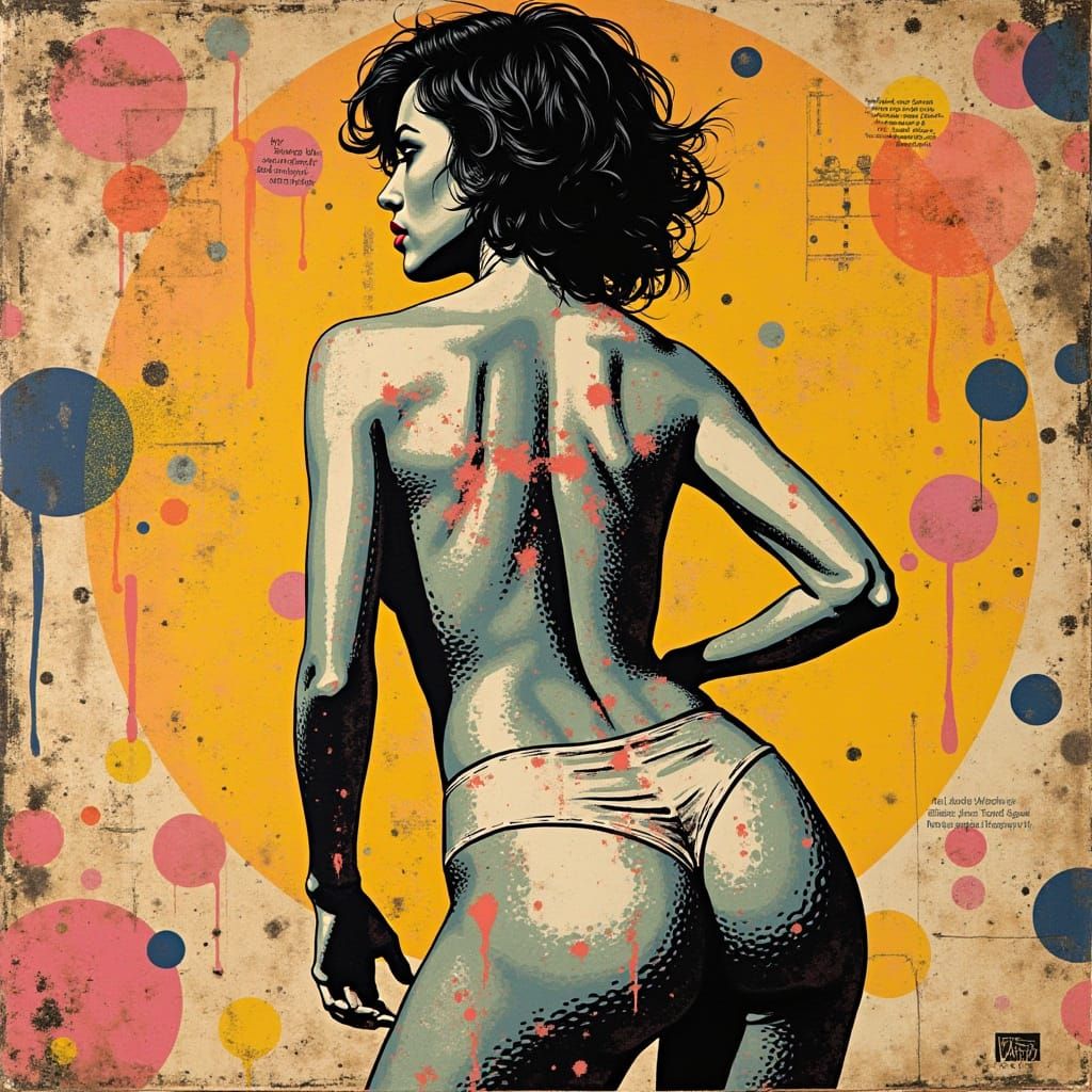 Dynamic Female Figure in Vintage Pop Art Collage