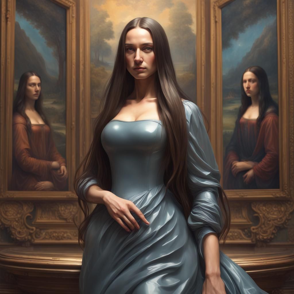 Mona Lisa Hyperrealistic Portrait in Latex Dress
