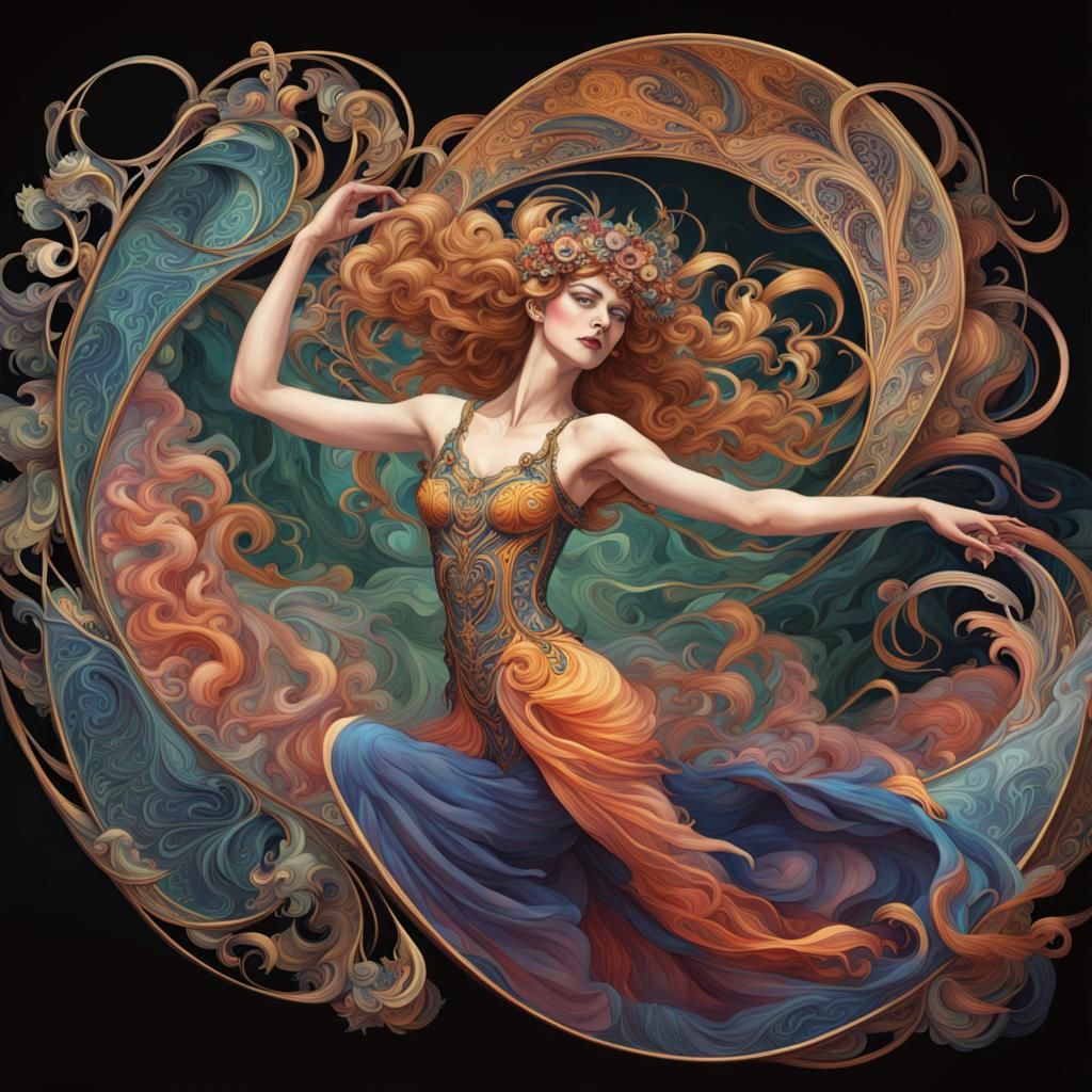 Dancing Fractal Fantasy in Art Nouveau Style