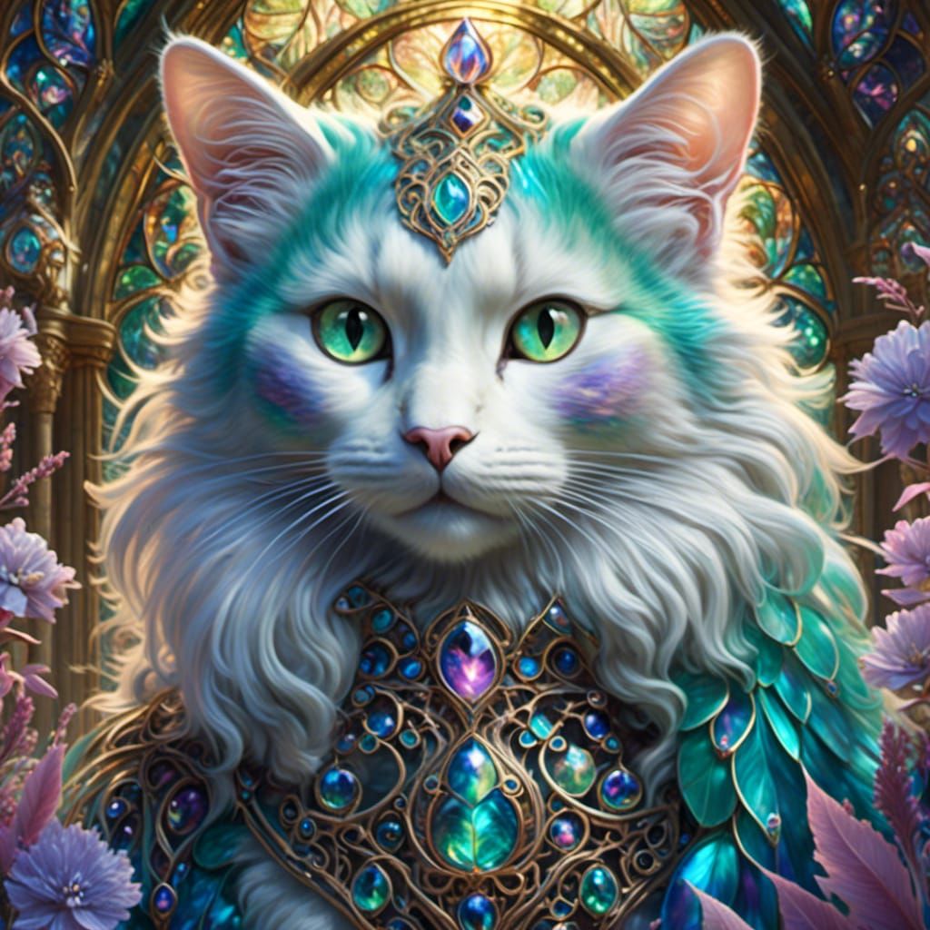 Iridescent Cat Face with Aqua Eyes