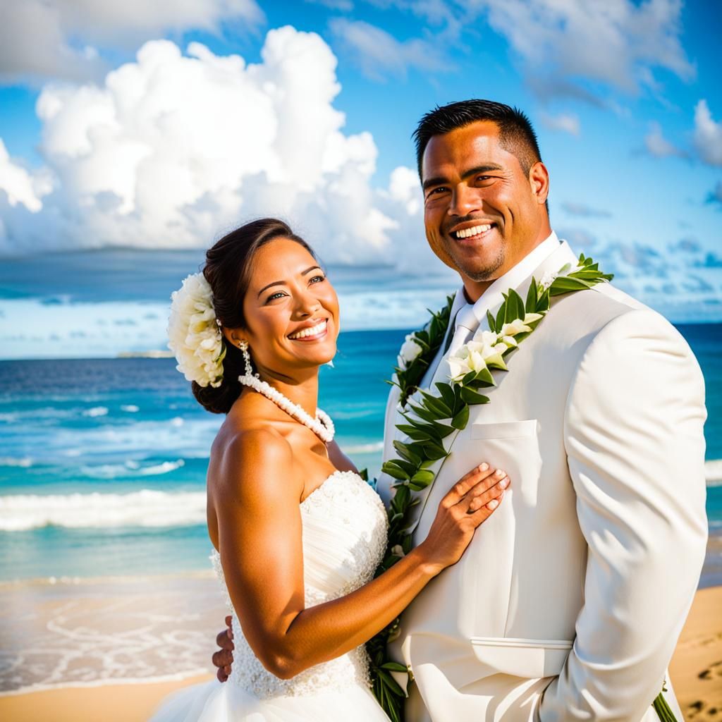 Romantic Hawaiian Beach Wedding Portrait