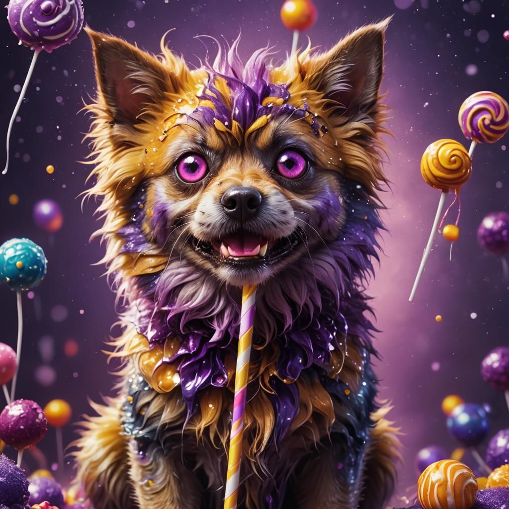 Dog-Cat Monster with Lollipop: Fantasy Concept Art