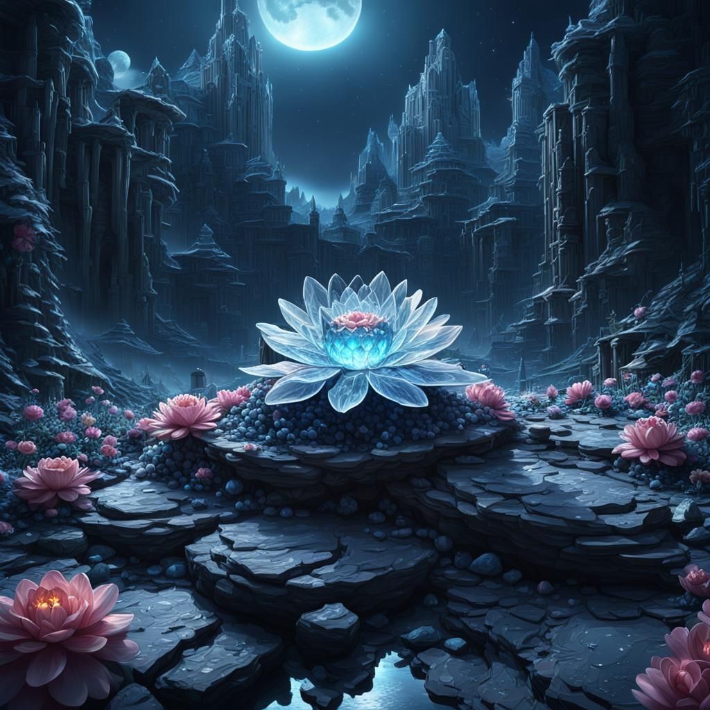 Epic Moon Crystal Flower Digital Painting