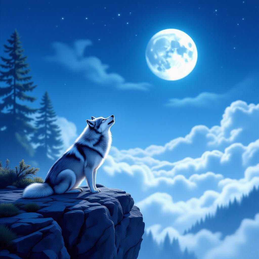 Wolf Howling at Blue Moon in 4K