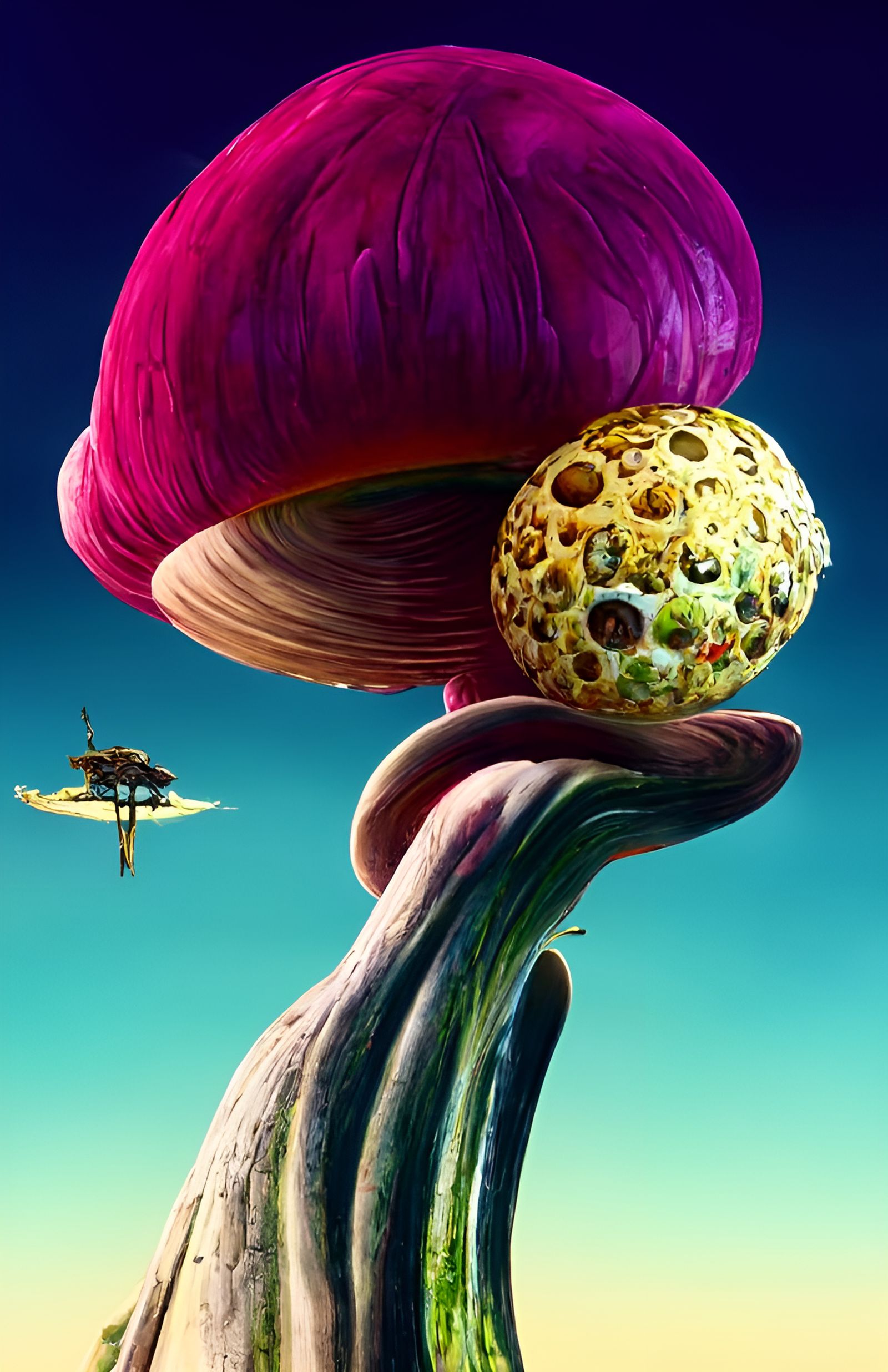 Surreal Mushroom Planet in Fantastical Realism