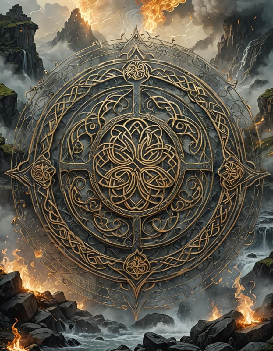 Celtic Symbols Woven from Firelight in Digital Art