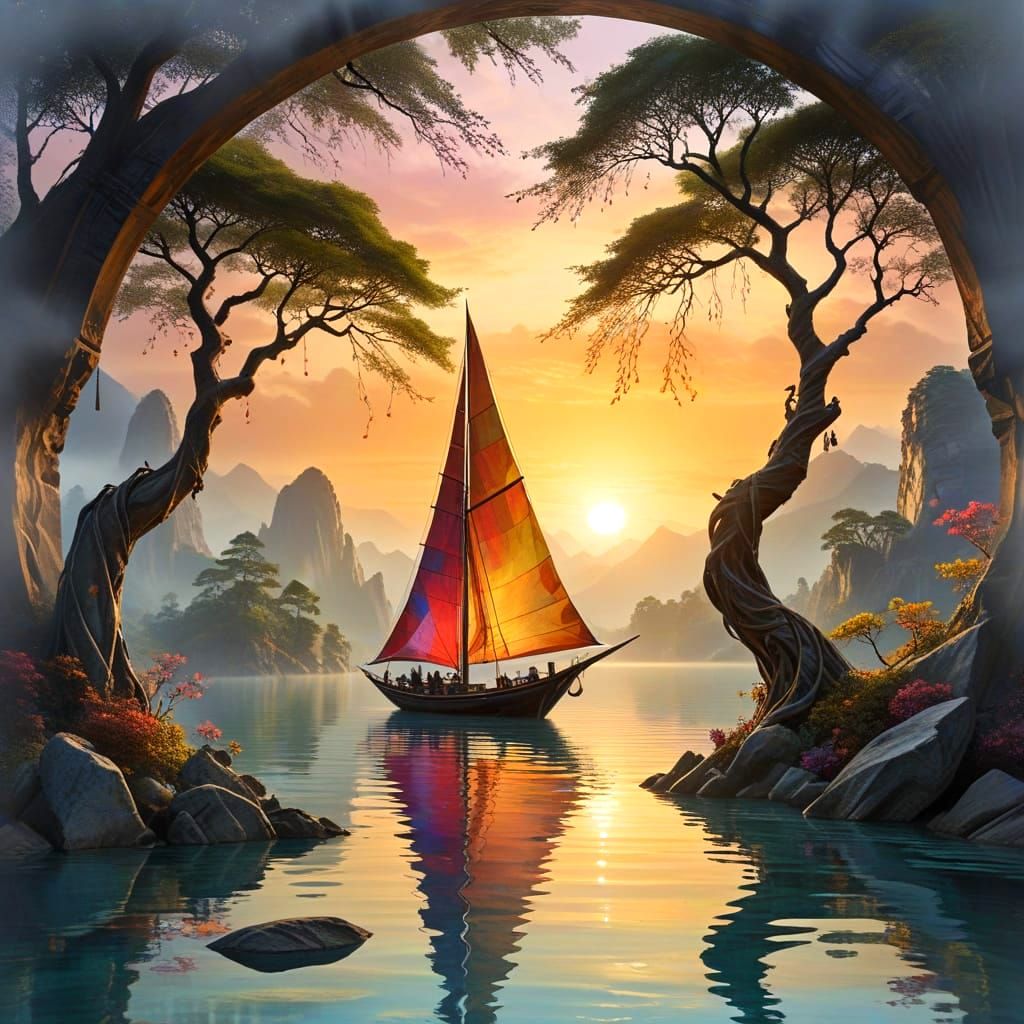 Mystical Portal Reveals Enchanted Asian Landscape