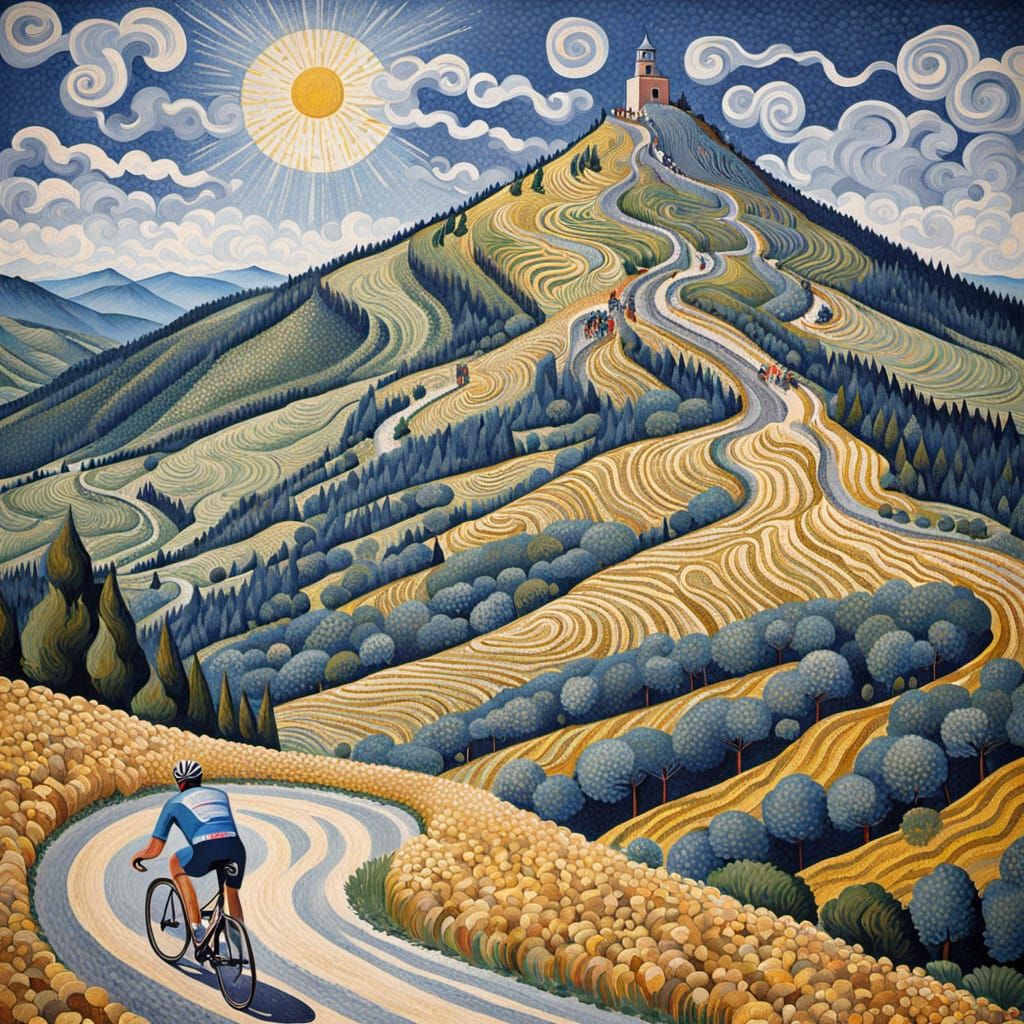 Cyclists Climb Mont Ventoux in Impressionist Style