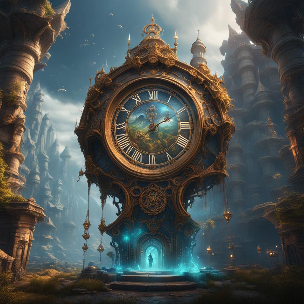 Fantastical Hourglass: Detailed Matte Painting in Deep Color