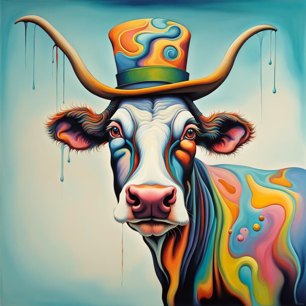 Psychedelic Cow in Surrealist Style