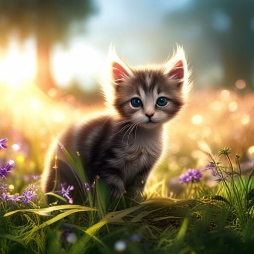 Kitten in Sparkling Grass: Fantasy Concept Art